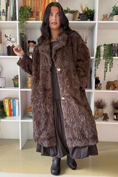 Paloma Dusk Premium Faux Fur Coat Chocolate /1